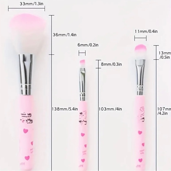 🆕 Hello Kitty All-In-One 7pc Makeup Brush Set | Blush, Brow Lip & Eye SANRIO - Picture 4 of 6